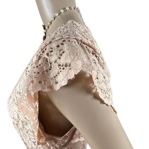 Zara Basic Collection Pink Lace Midi Dress Sleeveless Ruffle Trim Size M (040) - Picture 5 of 16